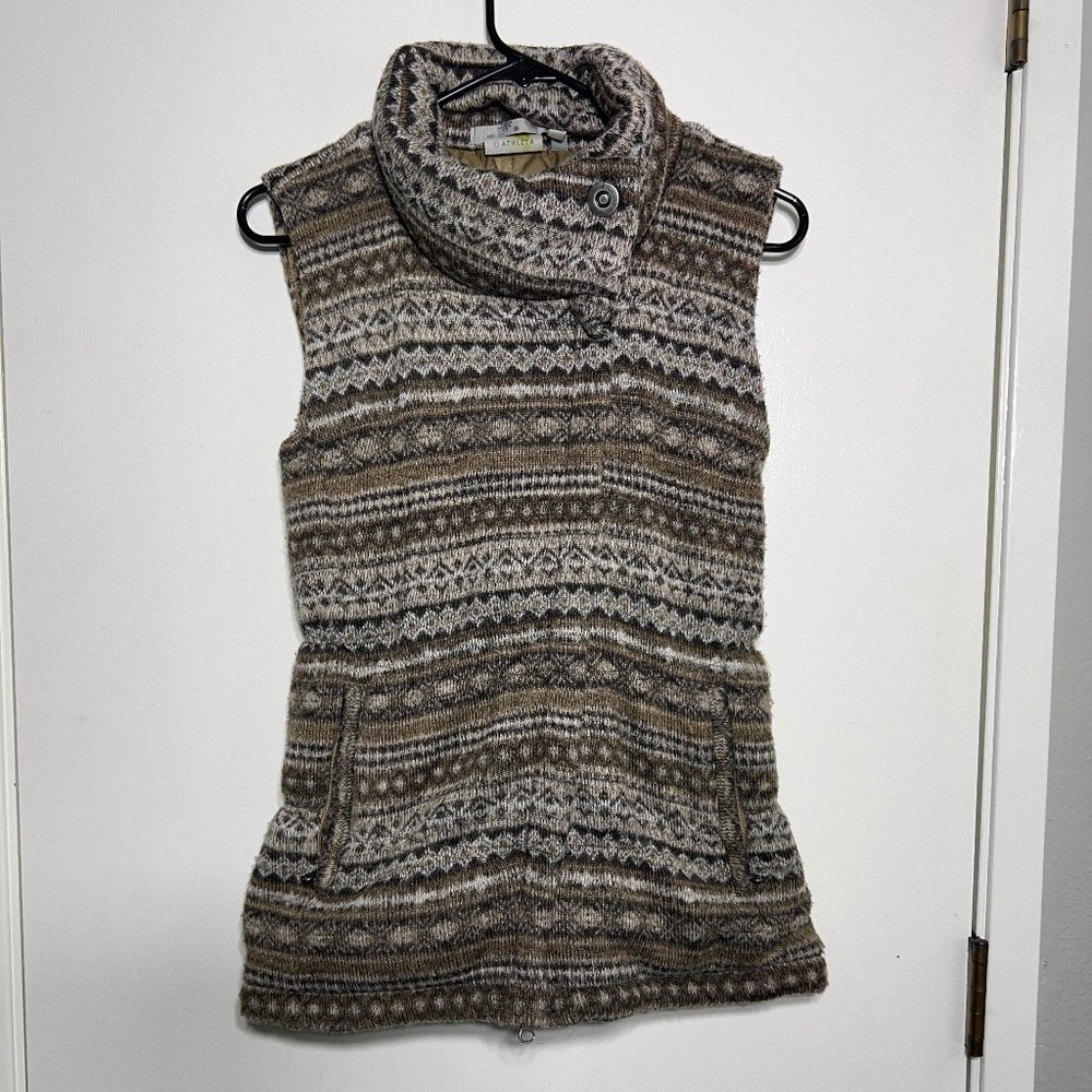Athleta Ribbed Knitted Down Puffer Vest Nordic Faire Isle Women's Size Small